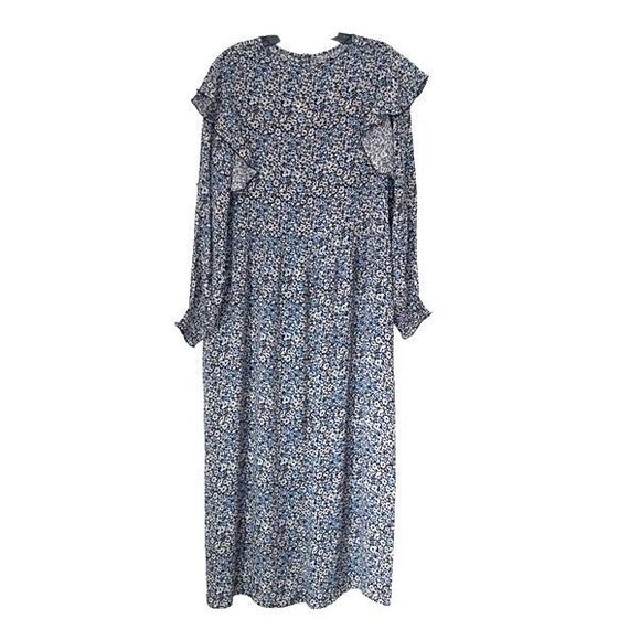 Sonmer‎ Womens Floral Long Sleeve Ruffle Trim Maxi Dress Blue Multi Small NWT - Picture 3 of 11